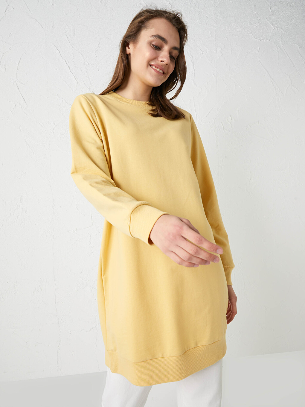 Crew Neck Plain Long Sleeve Women's Sweatshirt Tunic