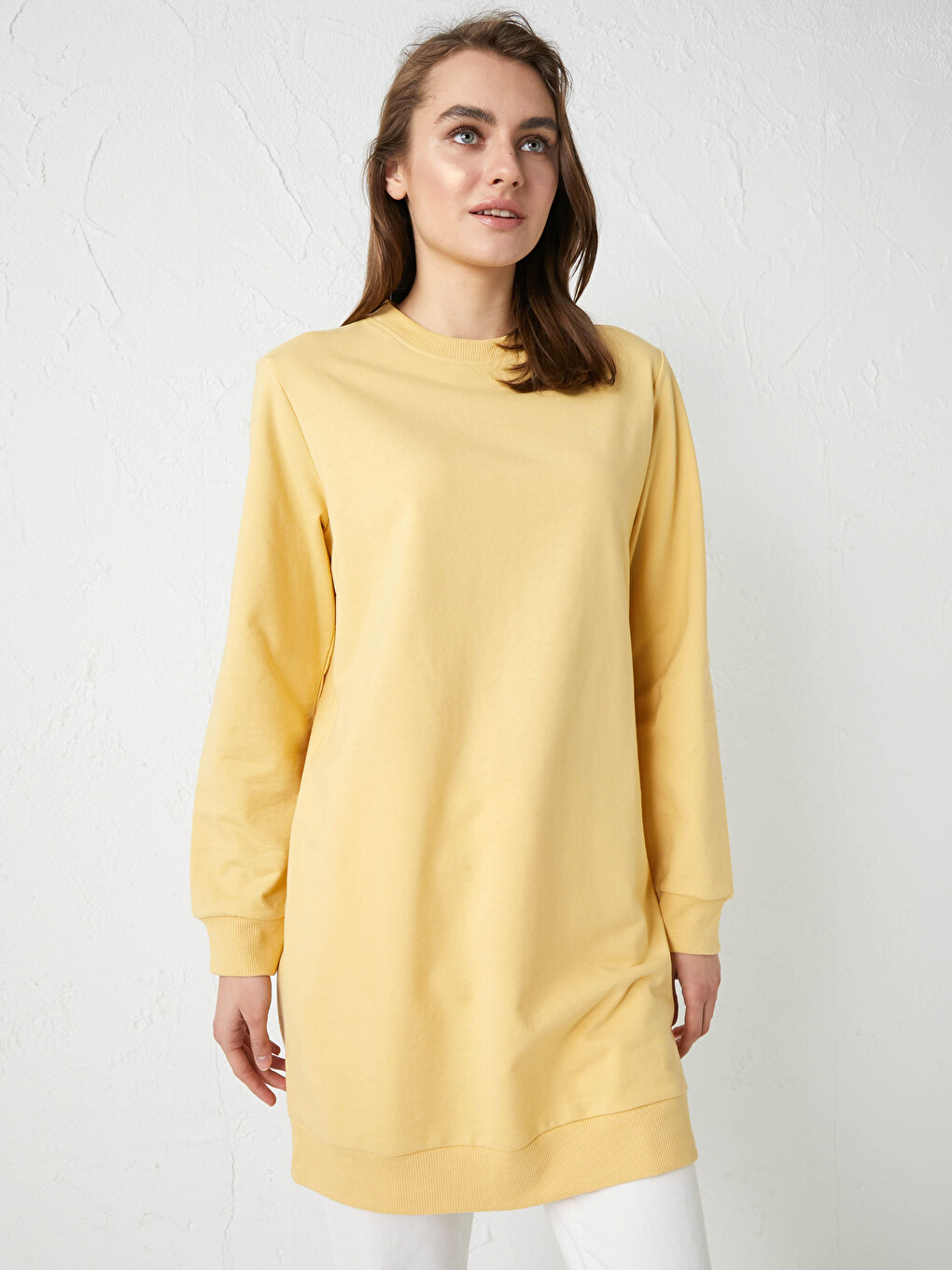 Crew Neck Plain Long Sleeve Women's Sweatshirt Tunic-1
