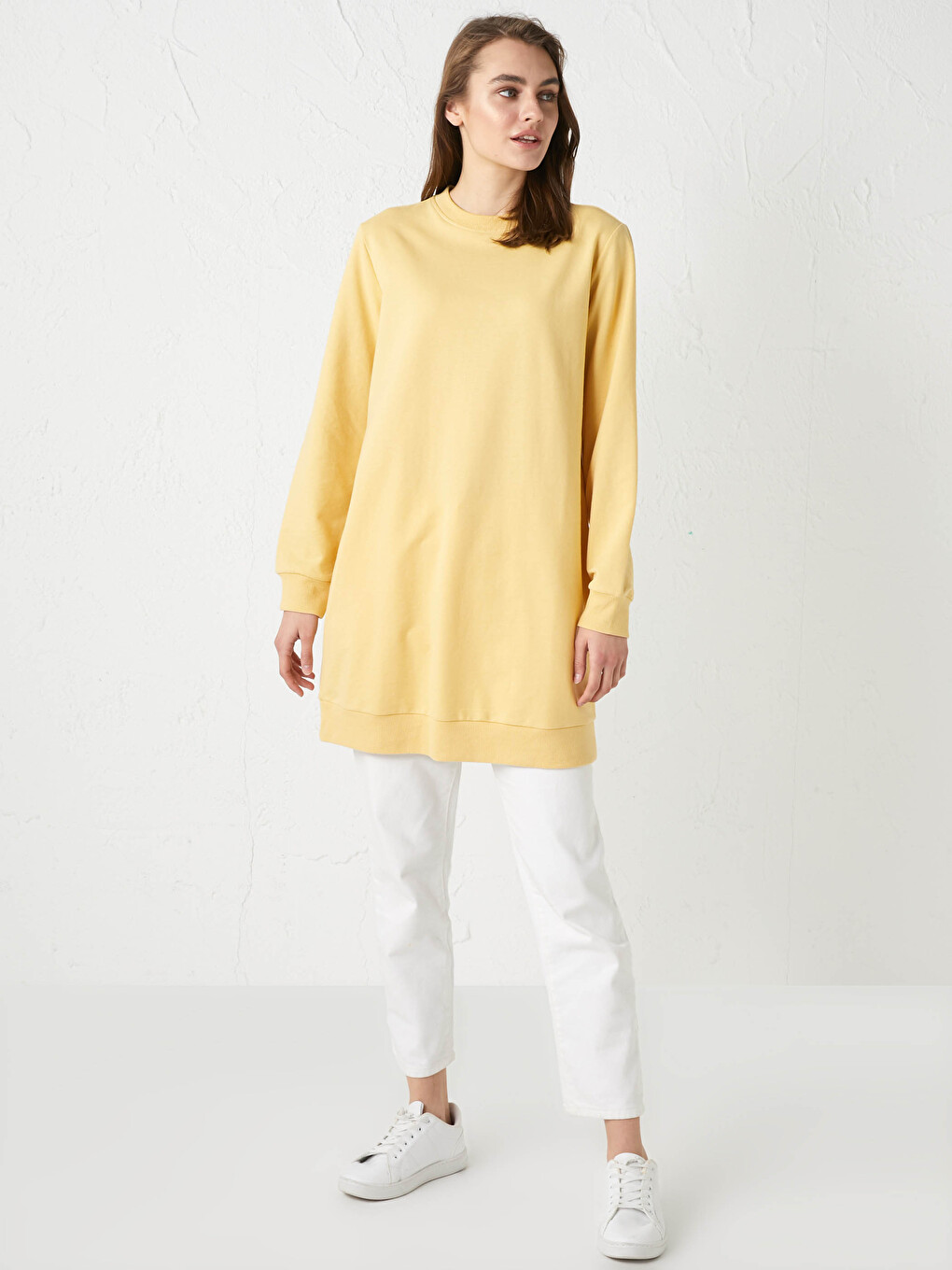 Crew Neck Plain Long Sleeve Women's Sweatshirt Tunic-2