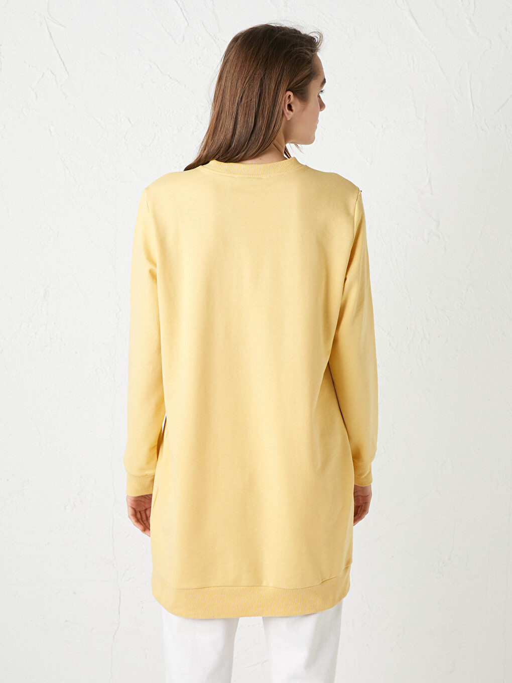 Crew Neck Plain Long Sleeve Women's Sweatshirt Tunic-3