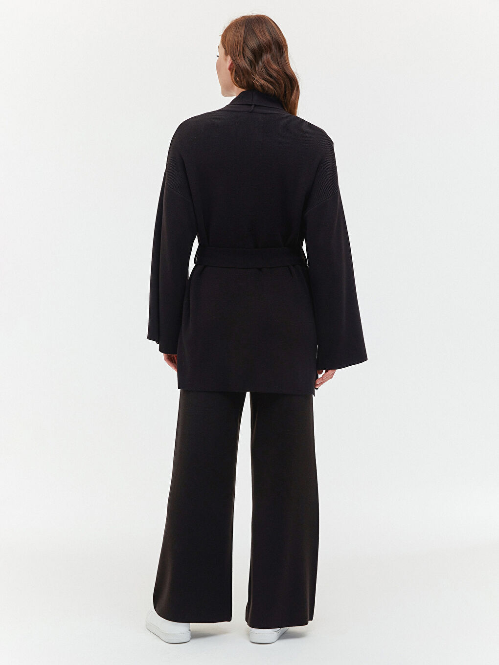 Shawl Collar Waist Belted Pocket Detailed long Sleeve Women's  Cardigan-3