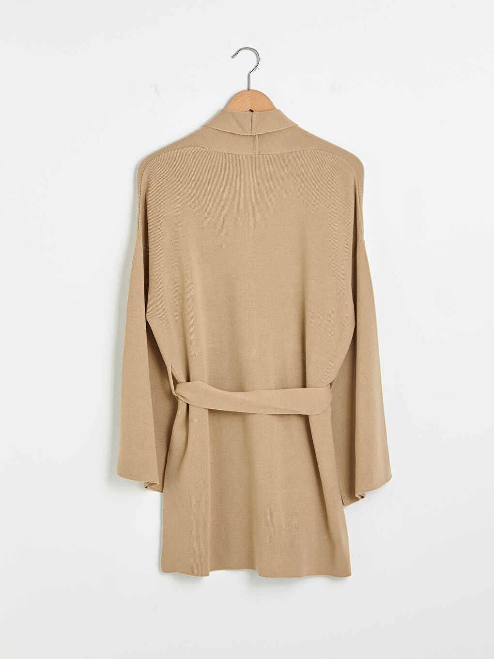 كارديغان نساء كم طويل بالتفاصيل جيوب بحزام الخصر وياقة شال-9