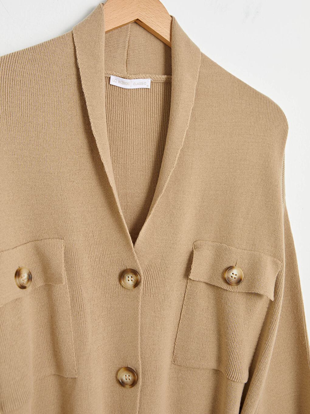 كارديغان نساء كم طويل بالتفاصيل جيوب بحزام الخصر وياقة شال-10