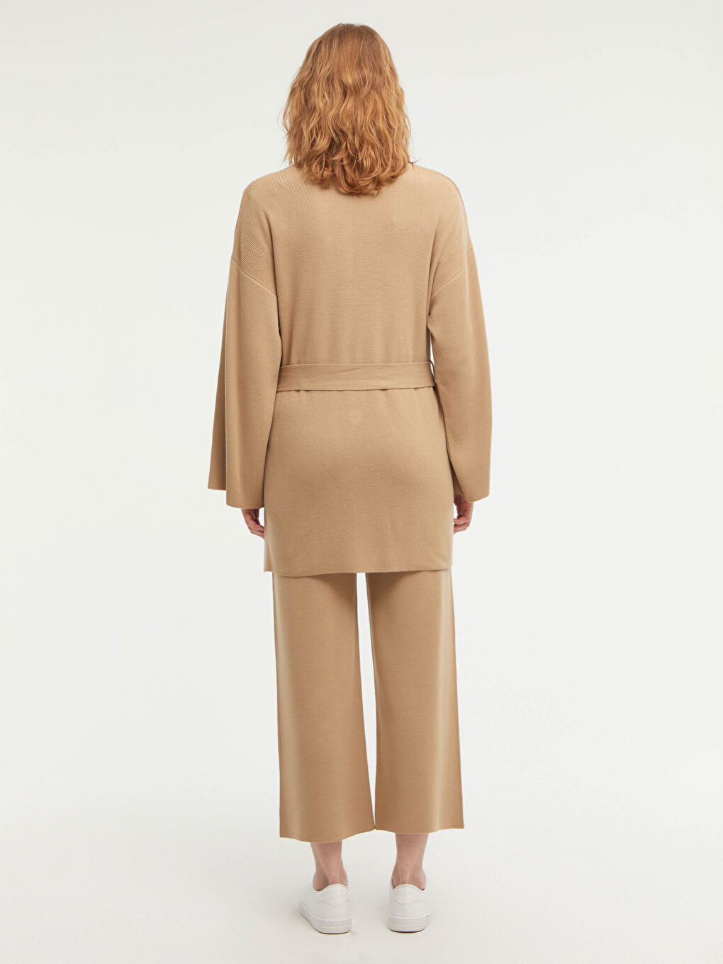 كارديغان نساء كم طويل بالتفاصيل جيوب بحزام الخصر وياقة شال-6