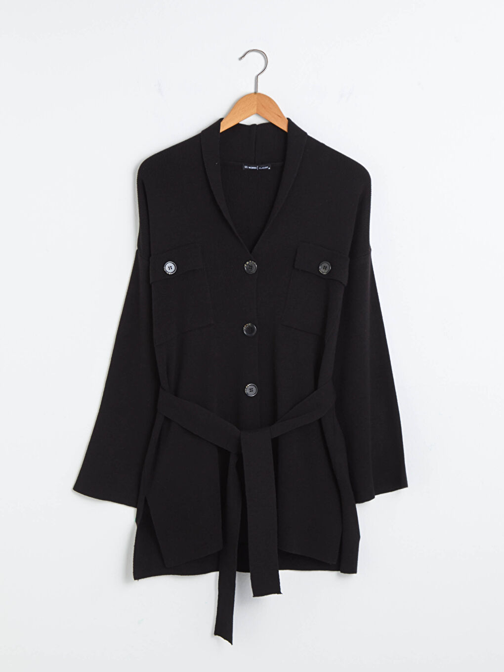 Shawl Collar Waist Belted Pocket Detailed long Sleeve Women's  Cardigan-5