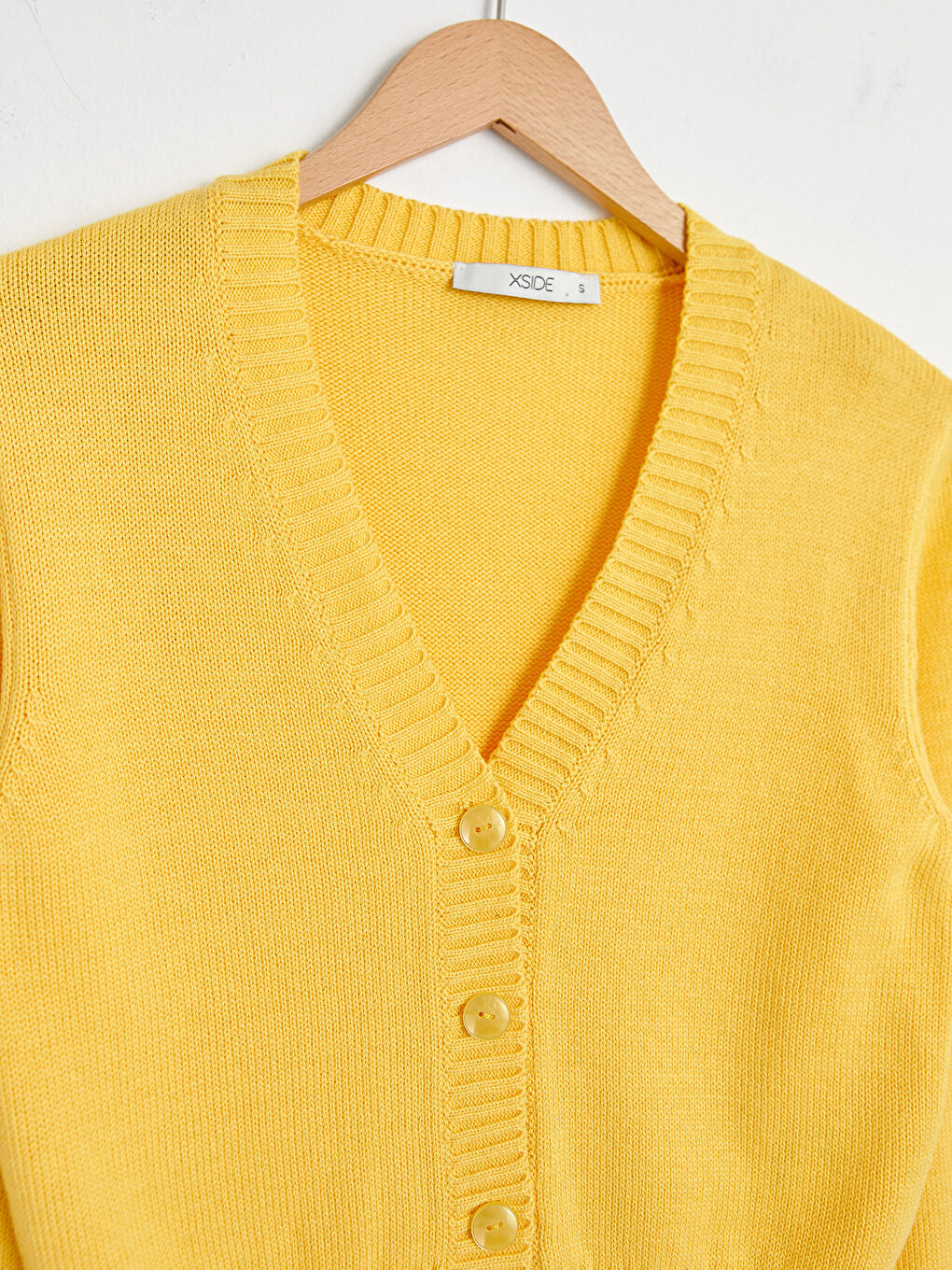 Sarı V Yaka Düğme Kapamalı Uzun Kollu Kadın Triko Hırka-7