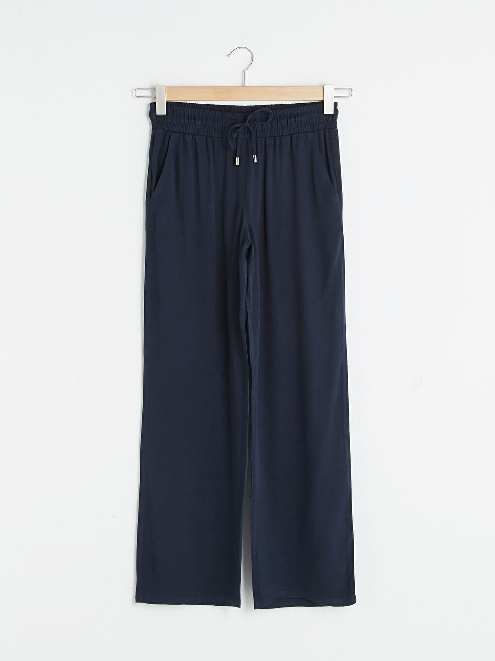 Lacivert Beli Lastikli Cep Detaylı Bol Fit Belmando Kumaş Kadın Pantolon-5