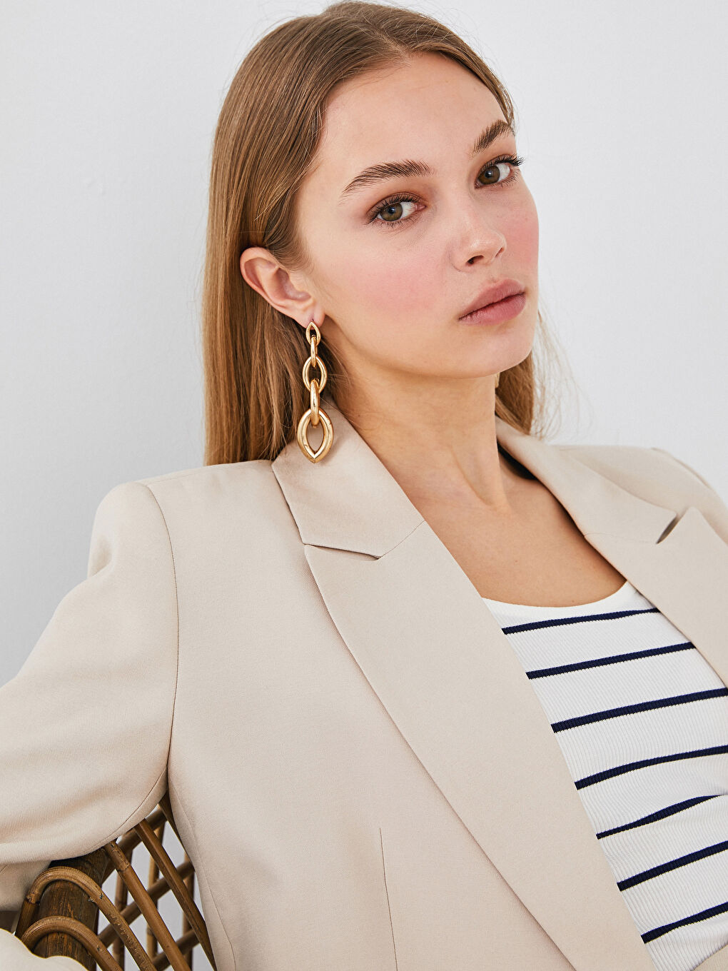 Button Detailed Woven Blazer Jacket-8