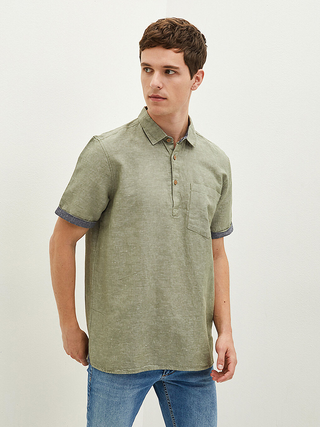 قميص رجالي بكم قصير بقصة عادية-1