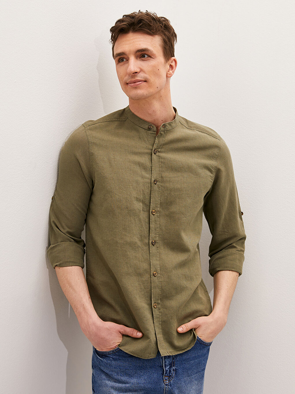 Slim Fit Hakim Yaka Uzun Kollu Gabardin Erkek Gömlek