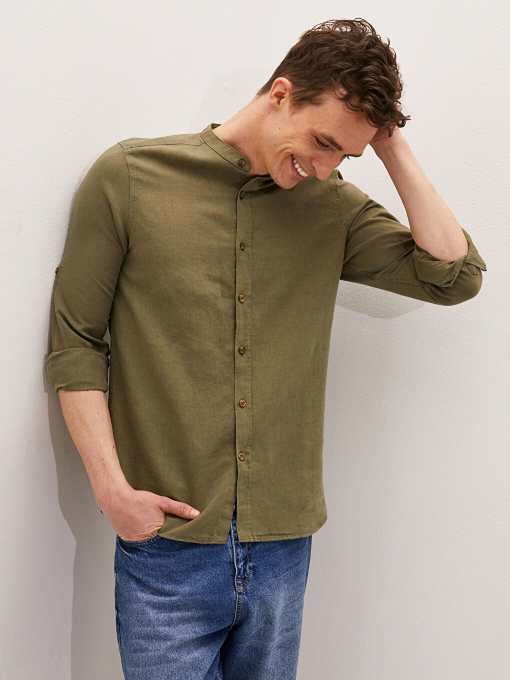 Slim Fit Hakim Yaka Uzun Kollu Gabardin Erkek Gömlek-1