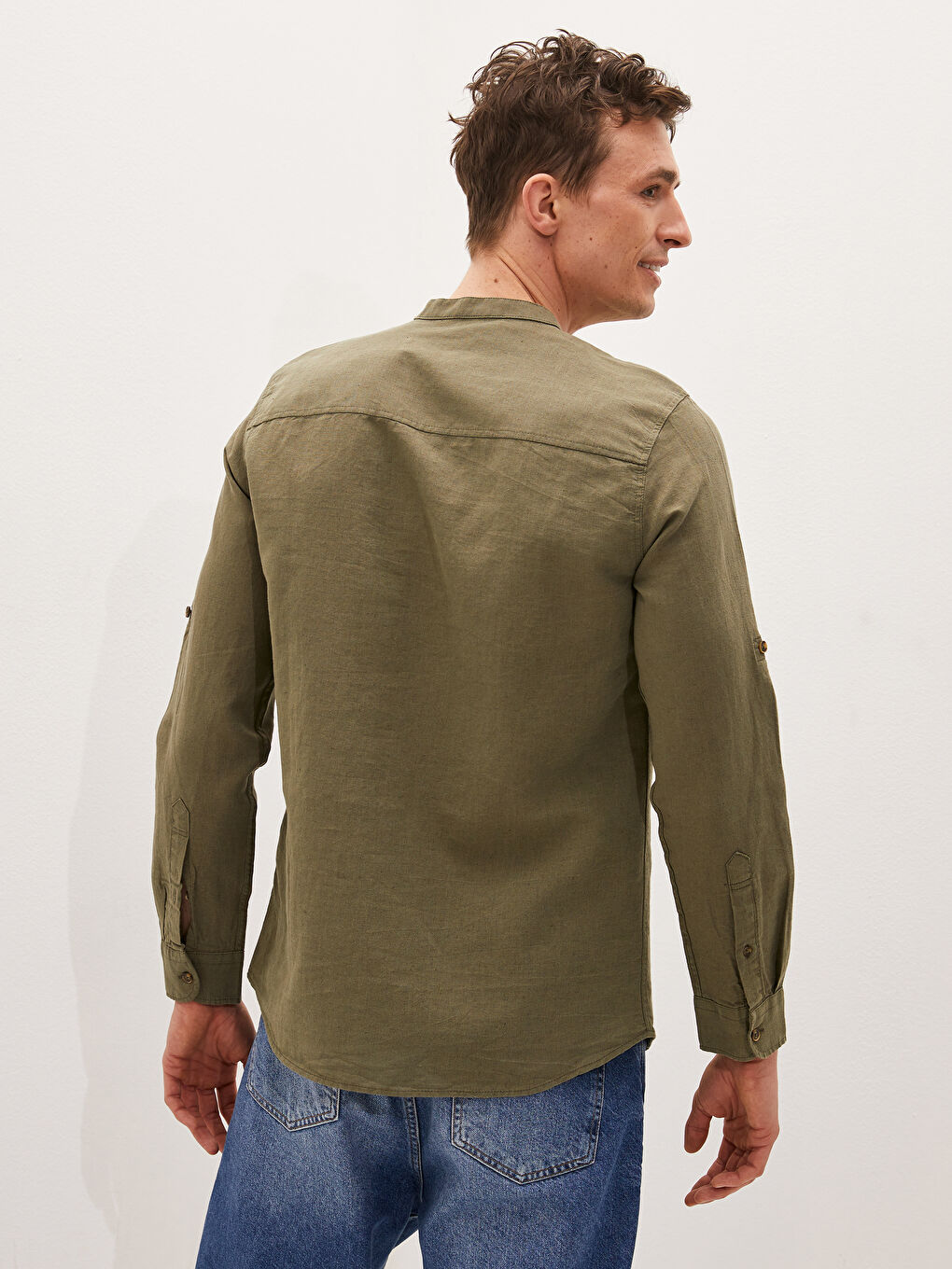 Slim Fit Hakim Yaka Uzun Kollu Gabardin Erkek Gömlek-3