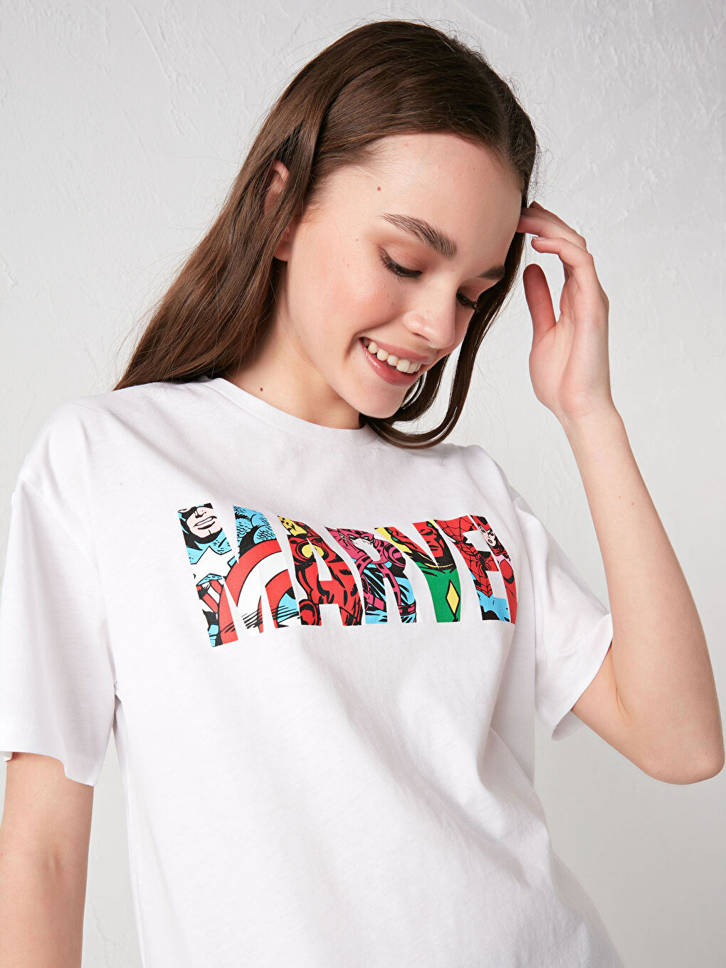 Crew Neck Marvel Printed Short Sleeve Cotton Women's T-Shirt-1