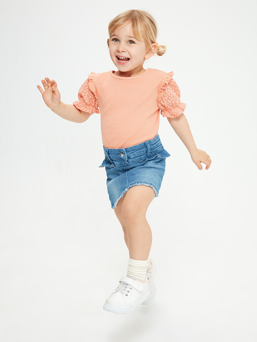 Mercan Bisiklet Yaka Kısa Kol Basic Kız Bebek Tişört-1