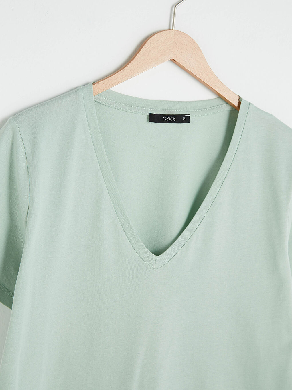 V Neck Plain Cotton Women T-Shirt-7
