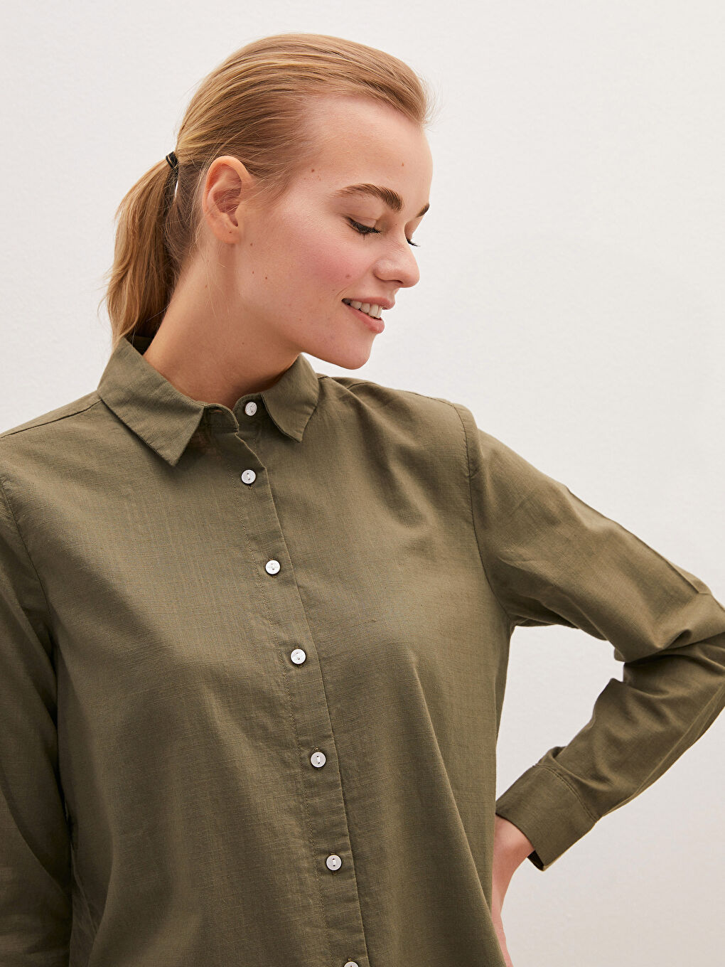 قميص تونيك بوبلين سادة للسيدات-2