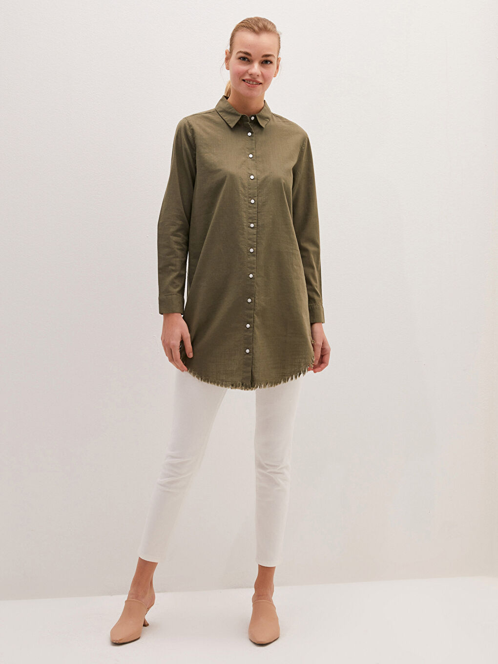 قميص تونيك بوبلين سادة للسيدات-3