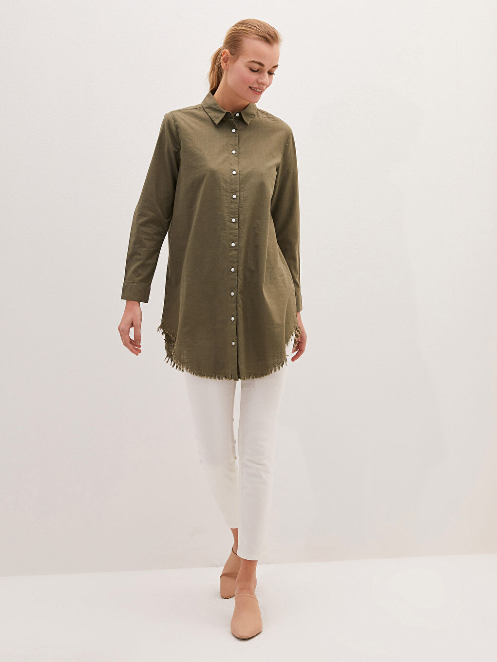 قميص تونيك بوبلين سادة للسيدات-4