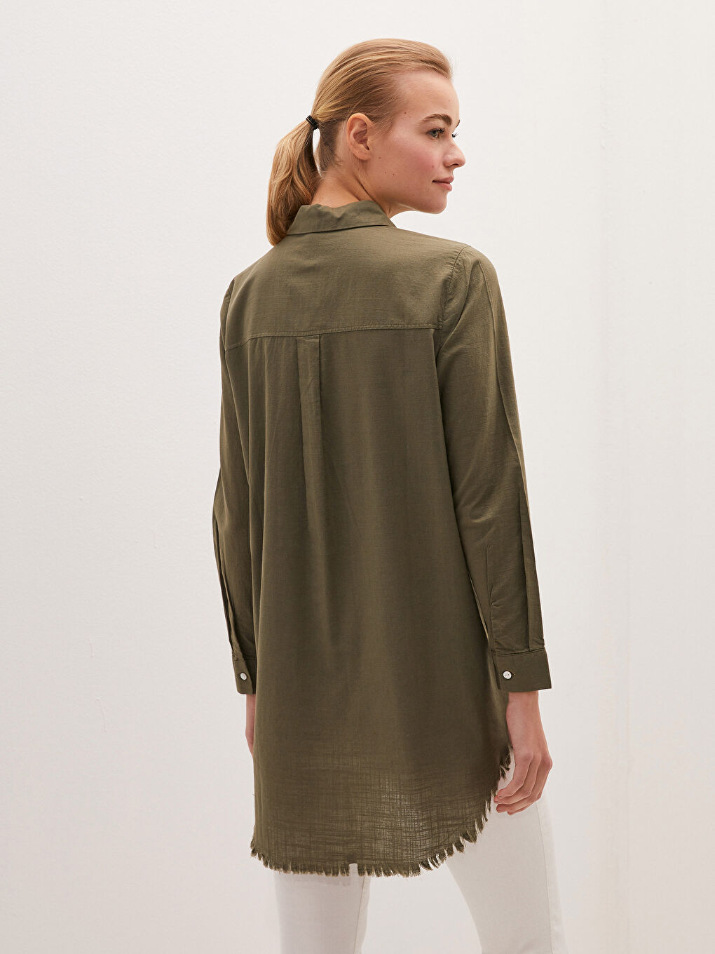 قميص تونيك بوبلين سادة للسيدات-5