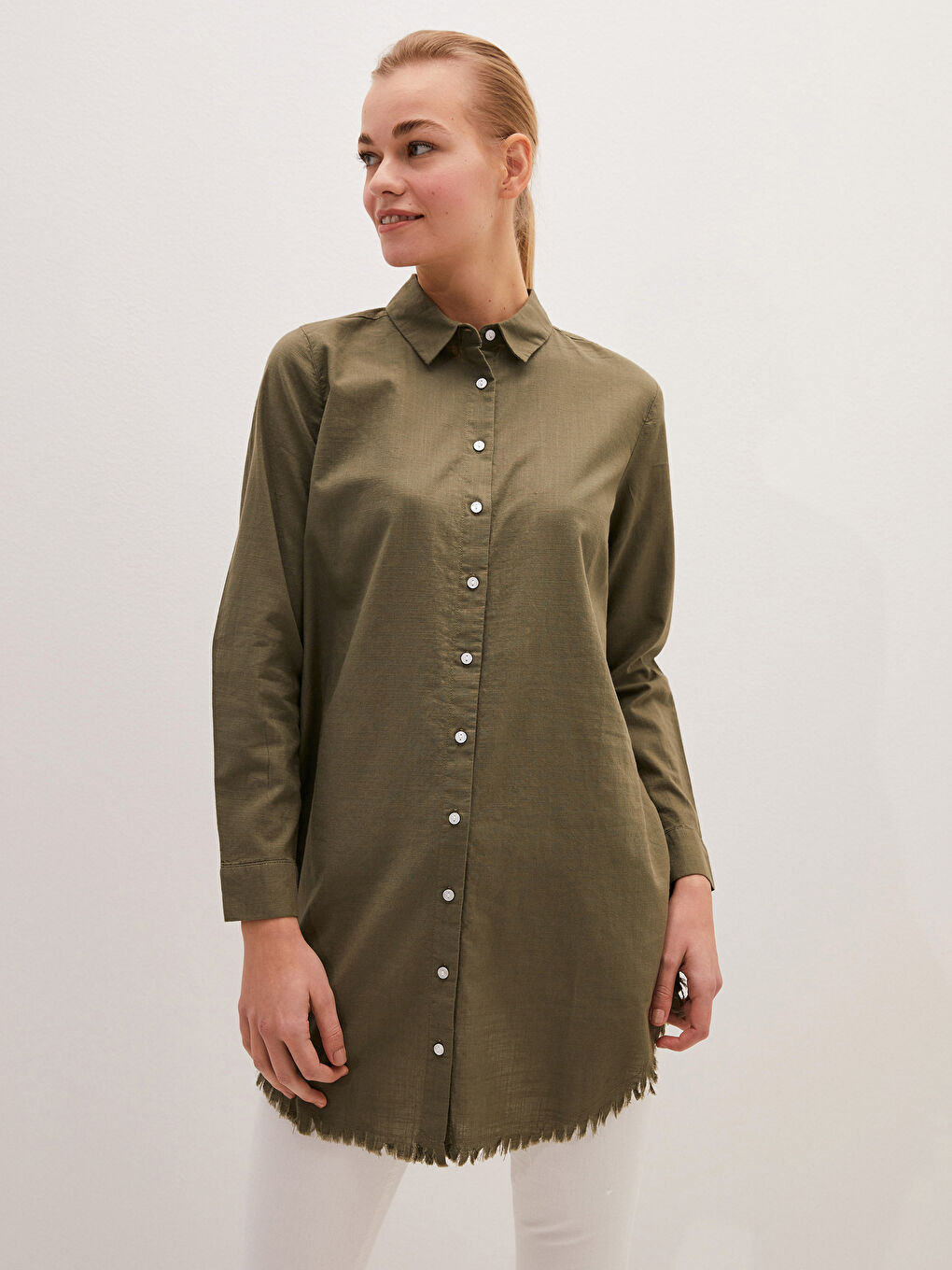 قميص تونيك بوبلين سادة للسيدات-6