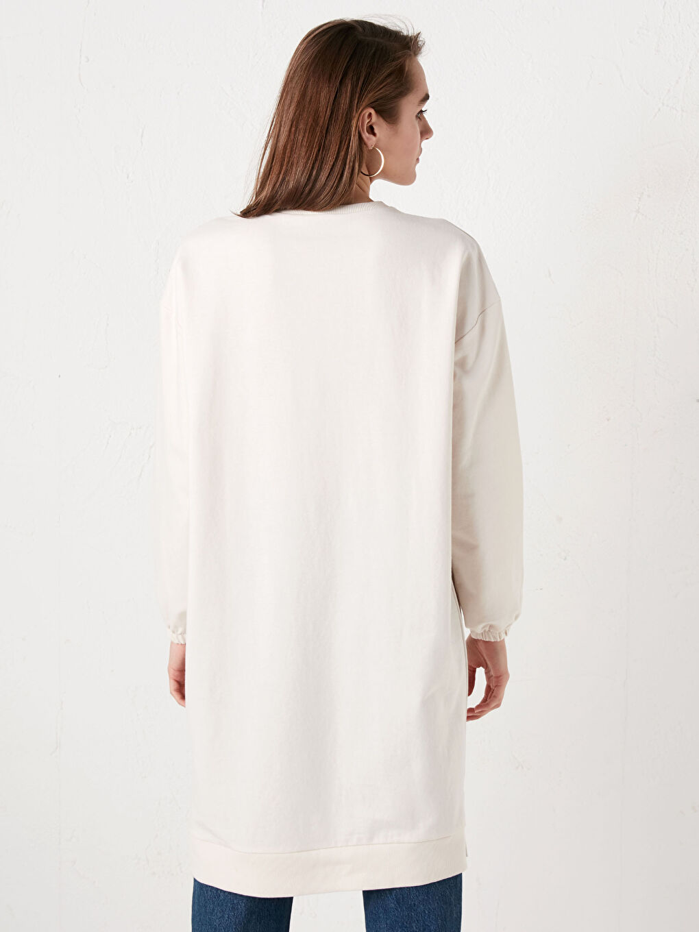 Siyah Bisiklet Yaka Düz Uzun Kollu Kadın Sweatshirt Tunik-9