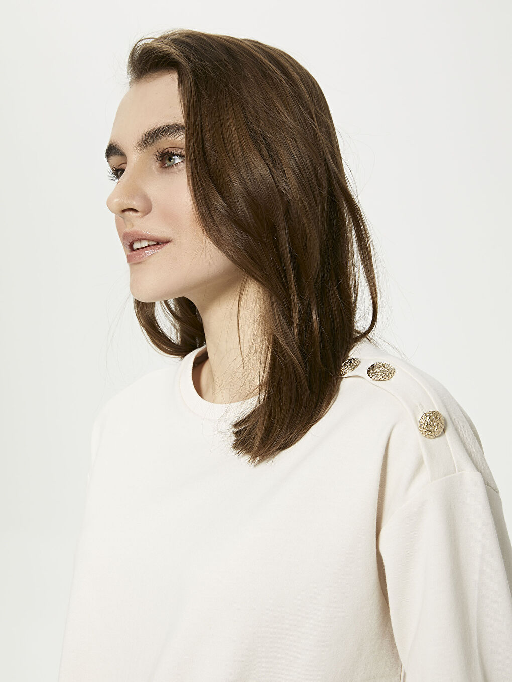 Gri Bisiklet Yaka Düz Uzun Kollu Kadın Sweatshirt Tunik-8