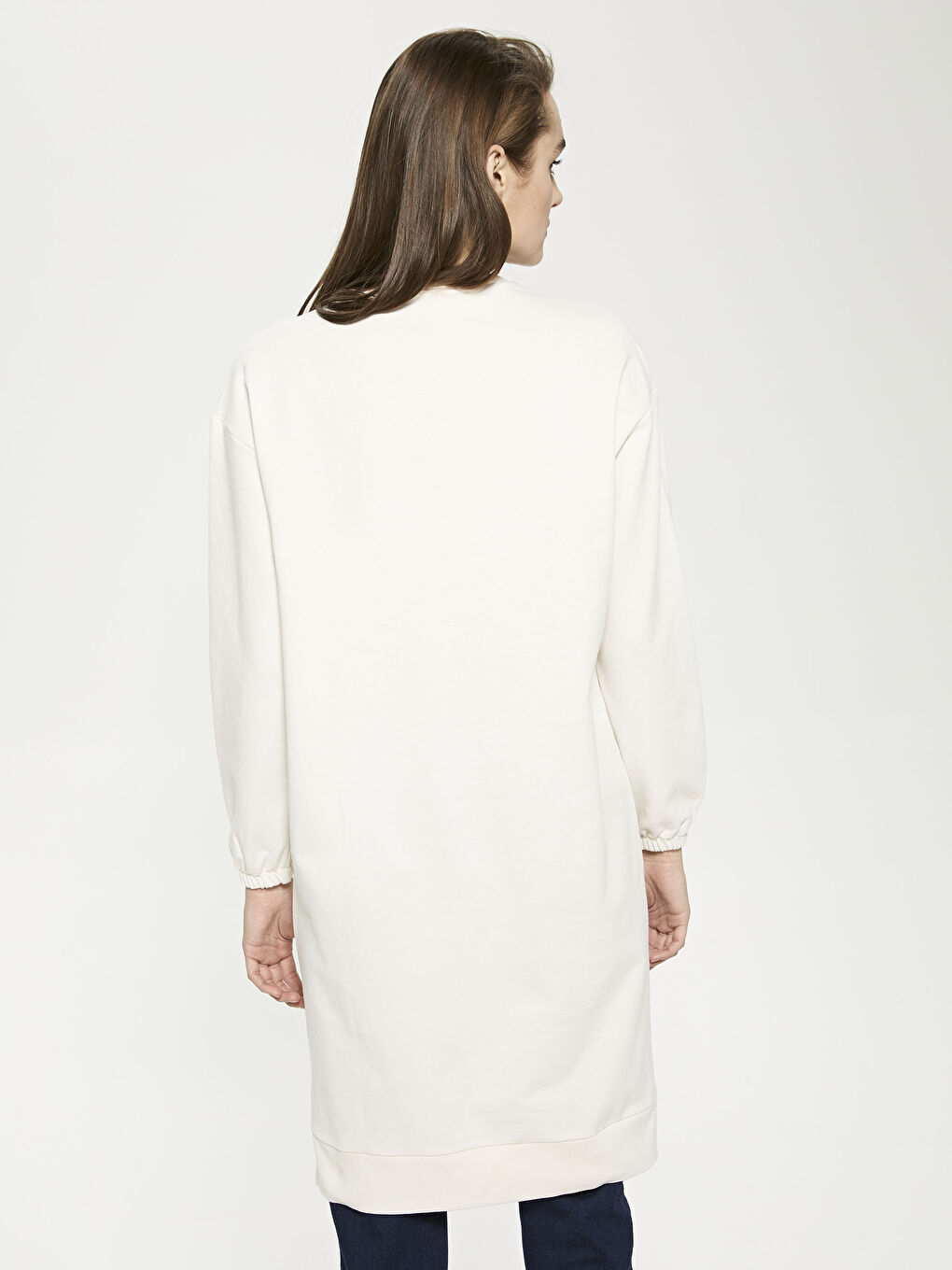 Gri Bisiklet Yaka Düz Uzun Kollu Kadın Sweatshirt Tunik-9