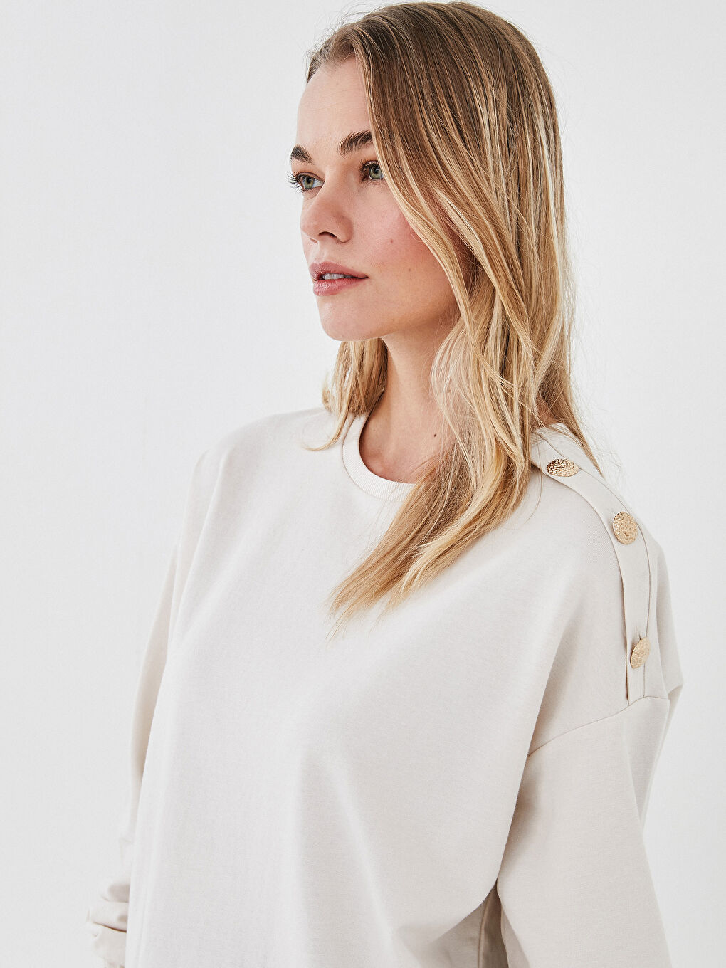 Gri Bisiklet Yaka Düz Uzun Kollu Kadın Sweatshirt Tunik-3