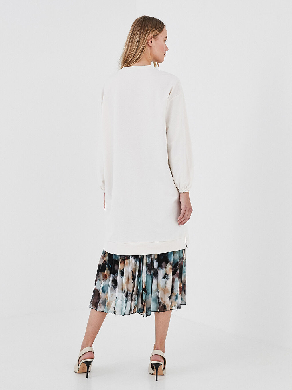 Gri Bisiklet Yaka Düz Uzun Kollu Kadın Sweatshirt Tunik-4