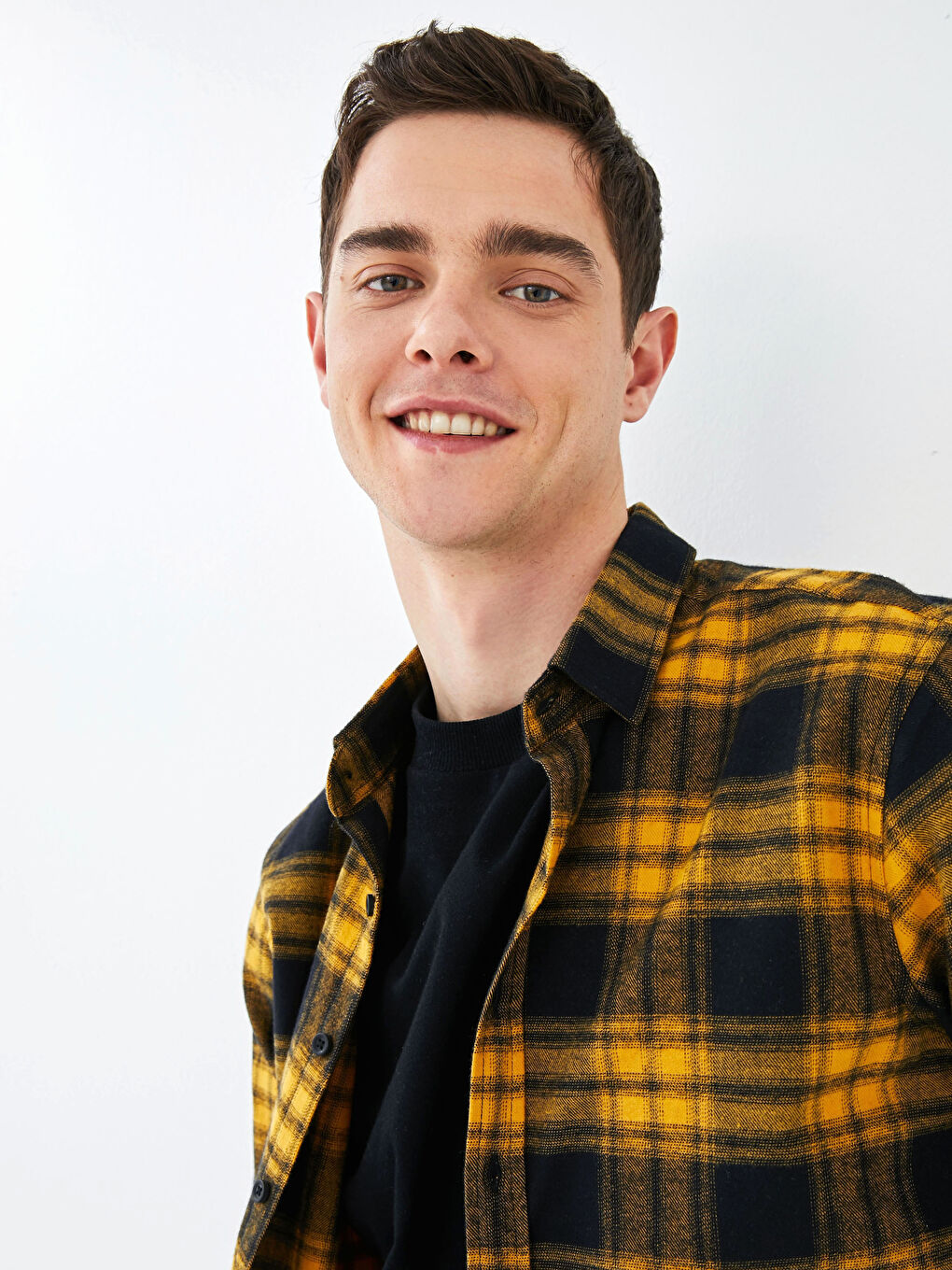 قميص فلانيل كاروهات كم طويل رفيع للرجال-2