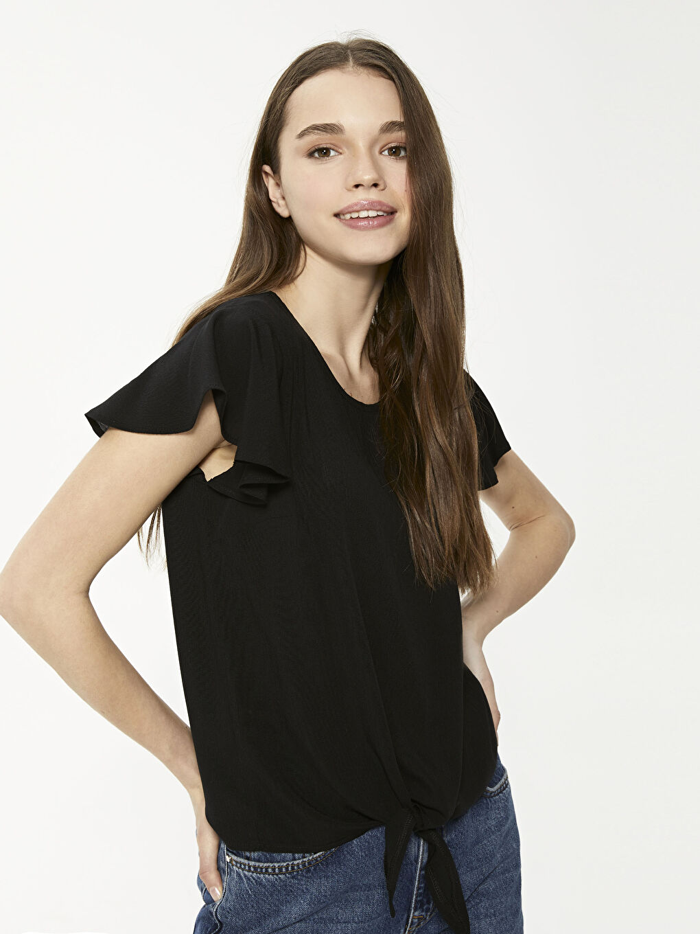 Crew Neck Straight Short Sleeve Viscose Women Blouse-1