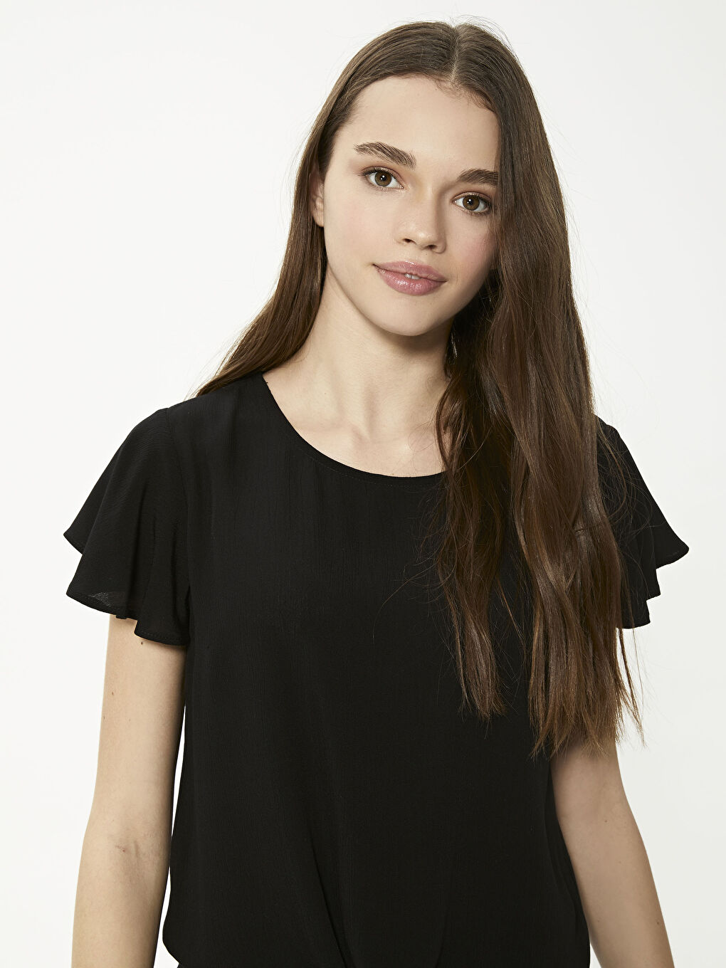 Crew Neck Straight Short Sleeve Viscose Women Blouse-3