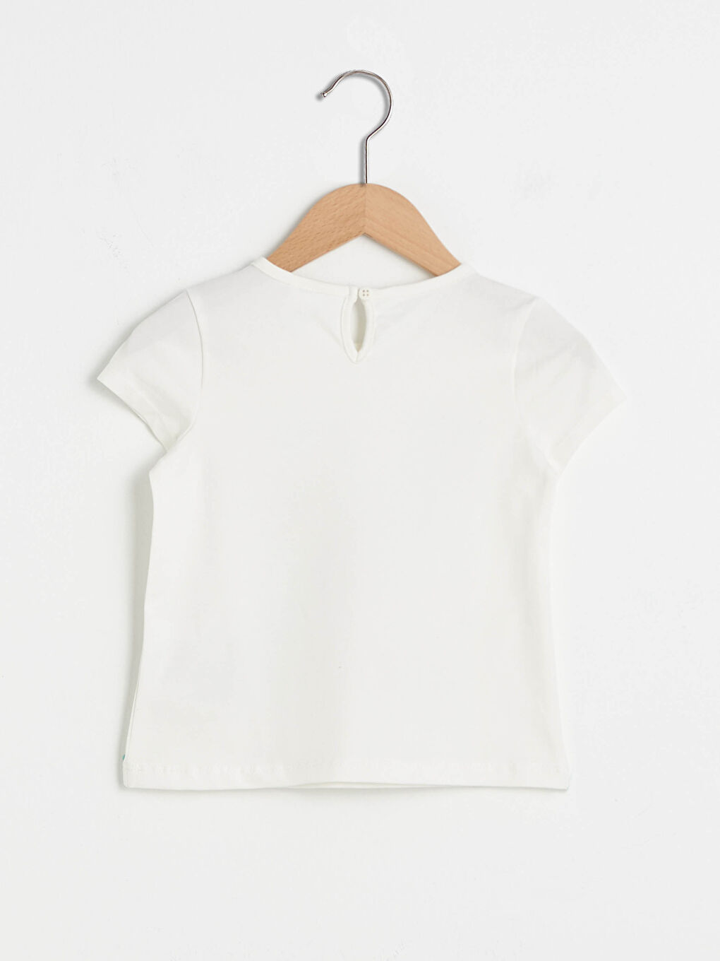 Ekru Bisiklet Yaka Kısa Kol Baskılı Pamuklu Kız Bebek Tişört-1