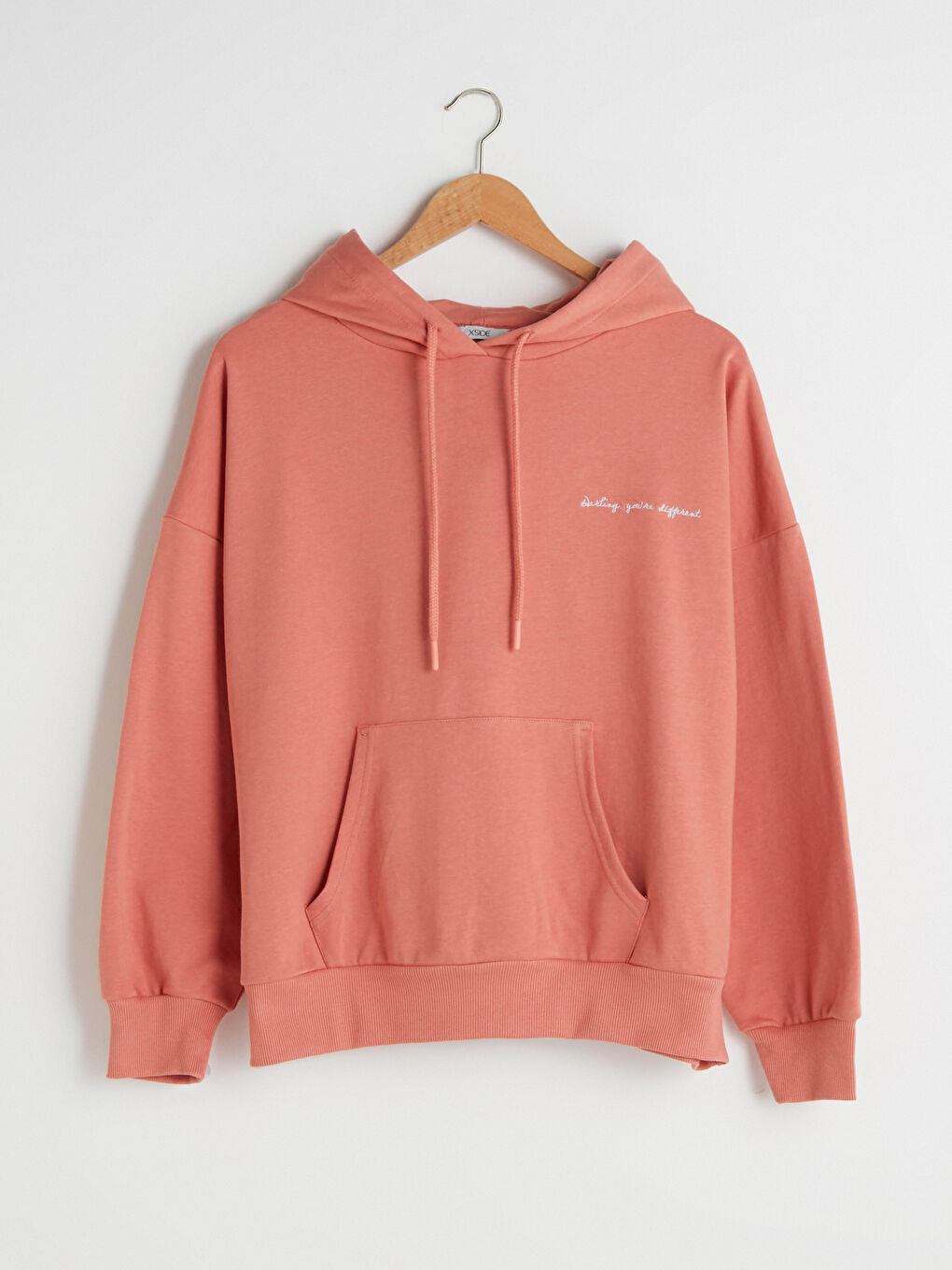 Pembe Nakışlı Uzun Kollu Oversize Kadın Hoodie-7