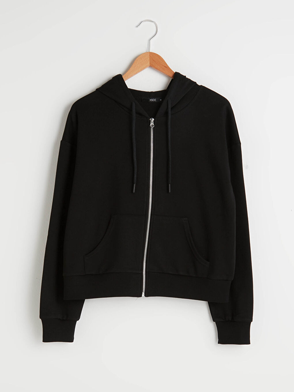 Siyah Kapüşon Yaka Düz Uzun Kollu Kadın Hırka-9