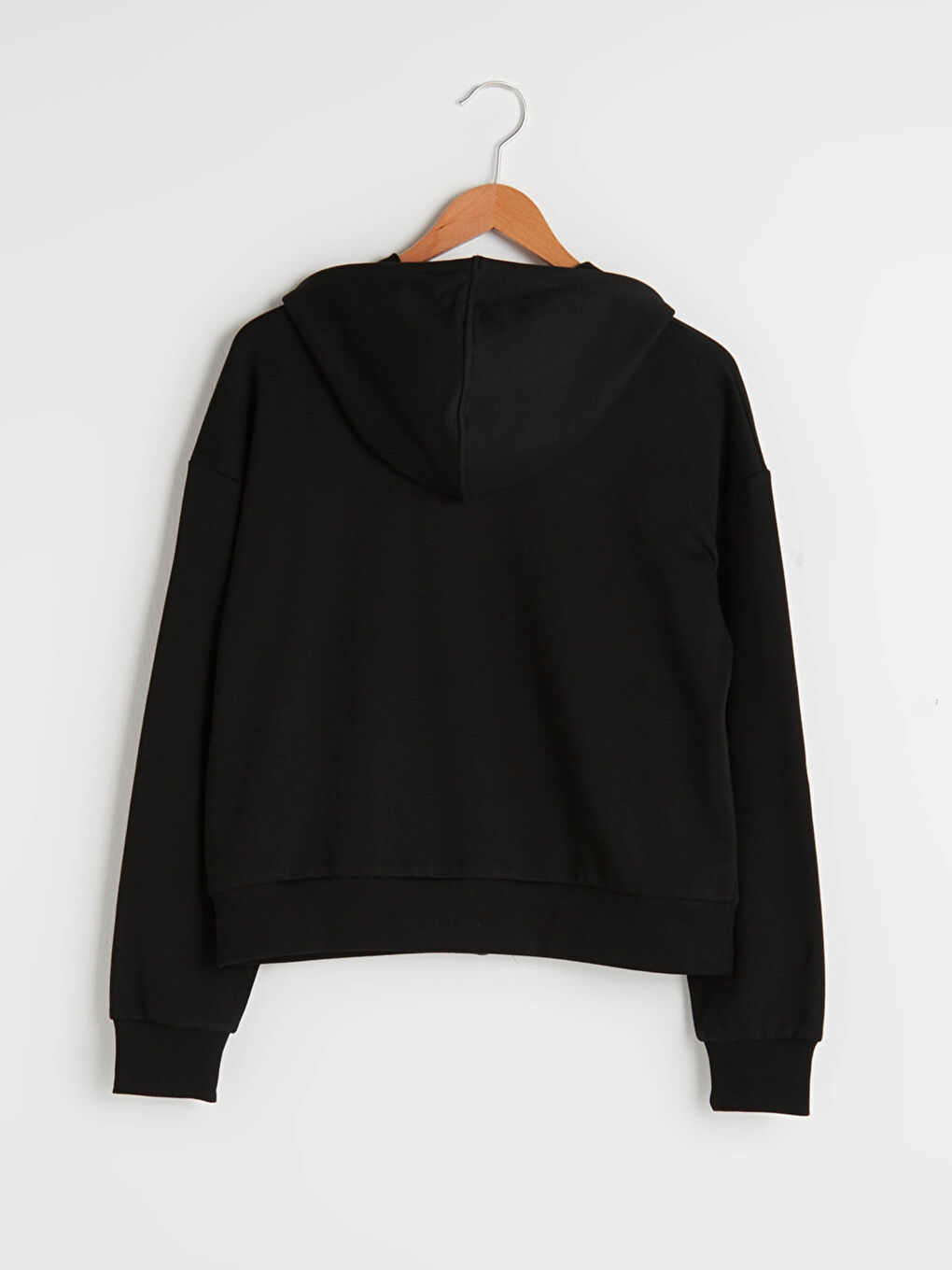 Siyah Kapüşon Yaka Düz Uzun Kollu Kadın Hırka-10