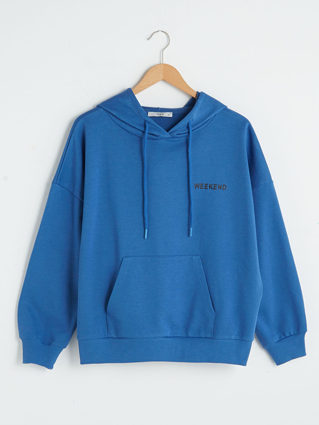 Mavi Kapüşon Yaka Baskılı Uzun Kollu Kadın Sweatshirt-7