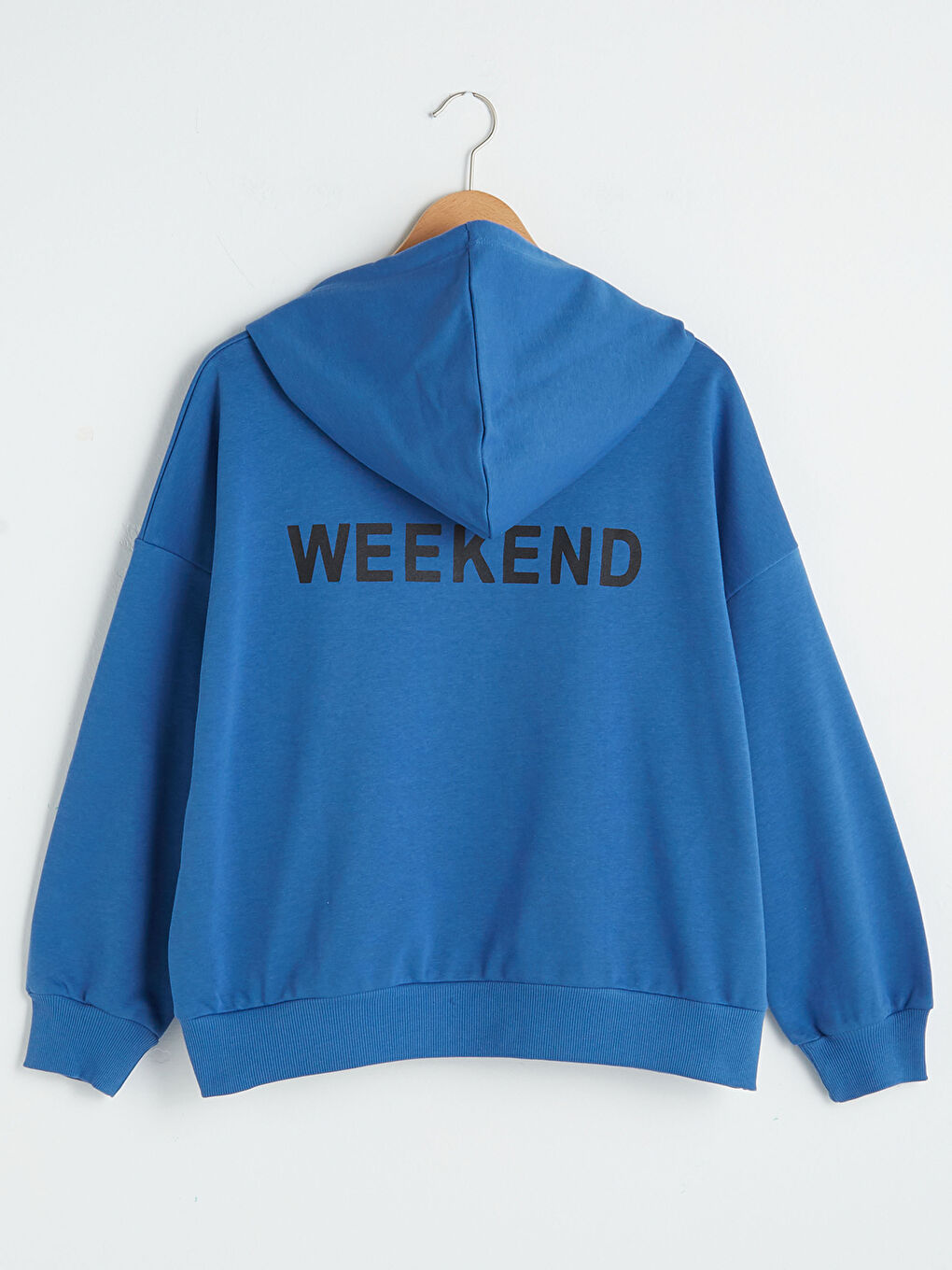 Mavi Kapüşon Yaka Baskılı Uzun Kollu Kadın Sweatshirt-8