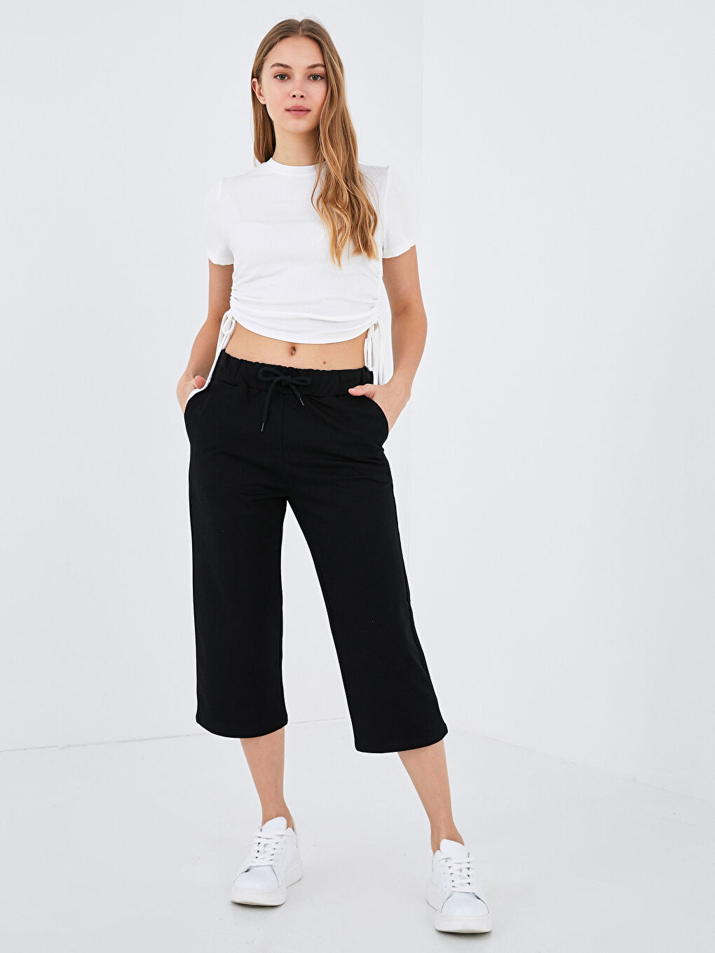 Брюки-капрі Жіночі З Кишенею, Еластична Талія З Деталями