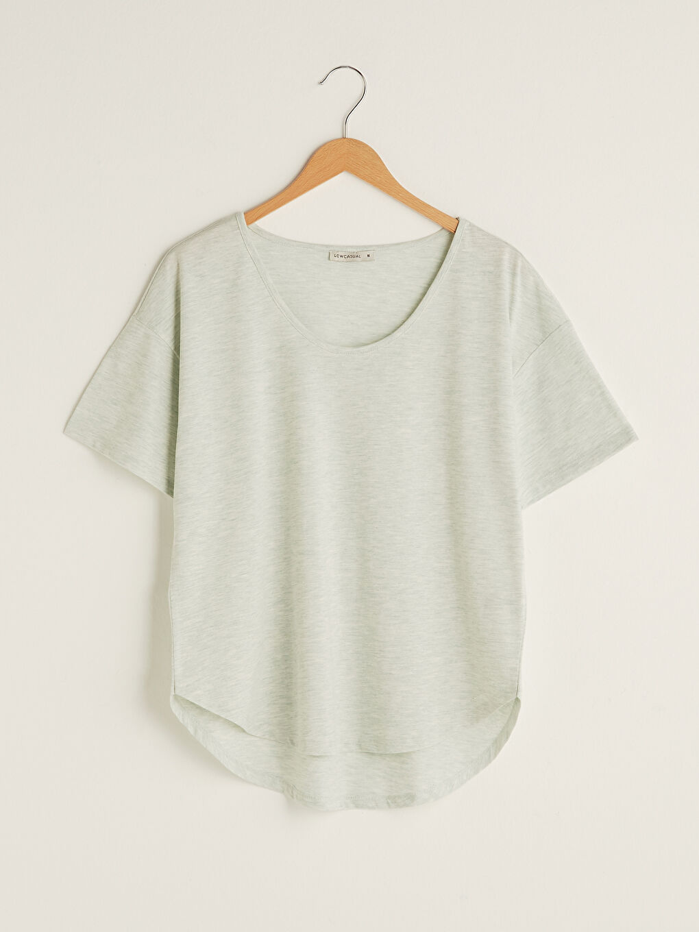 Yeşil U Yaka Düz Kısa Kollu Kadın Tişört-5