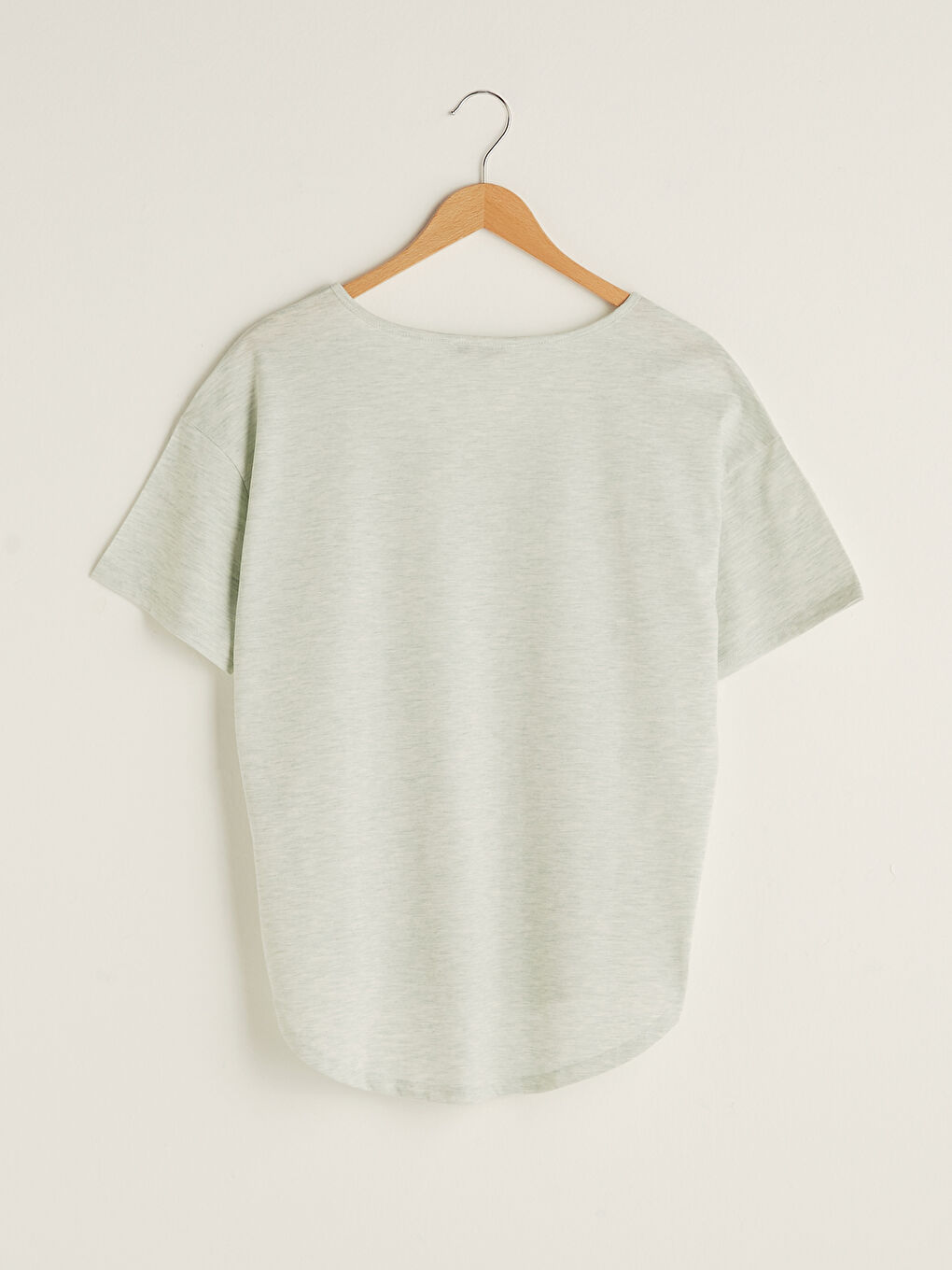 Yeşil U Yaka Düz Kısa Kollu Kadın Tişört-6