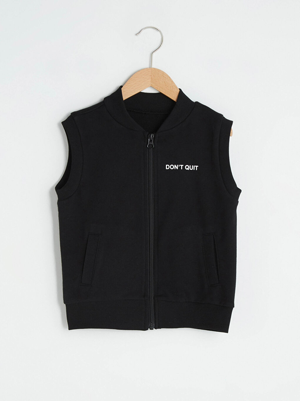 Siyah Bisiklet Yaka Kız Çocuk Fermuarlı Yelek