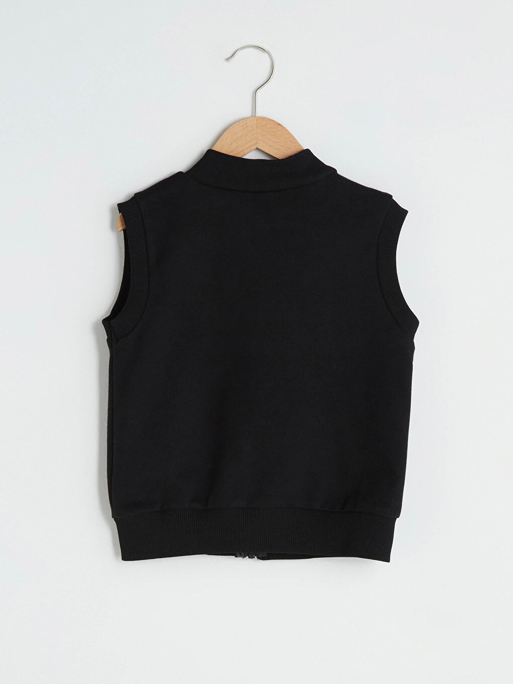 Siyah Bisiklet Yaka Kız Çocuk Fermuarlı Yelek-1