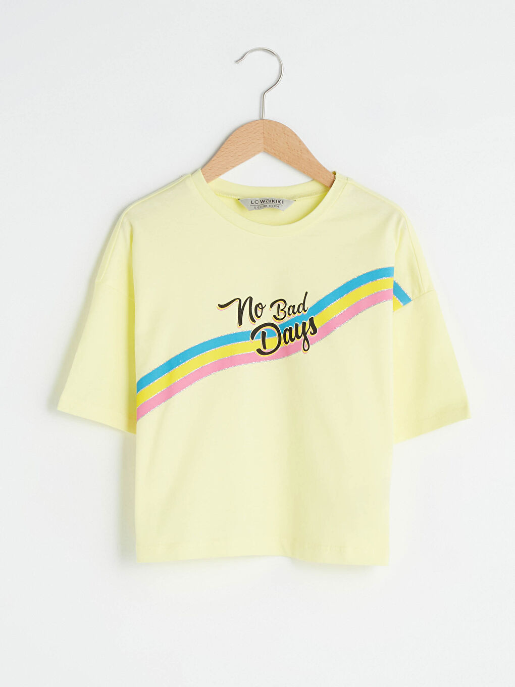 Sarı Bisiklet Yaka Baskılı Kısa Kollu Kız Çocuk Tişört