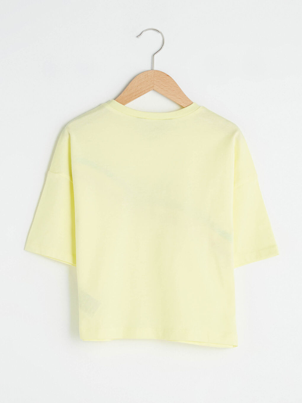 Sarı Bisiklet Yaka Baskılı Kısa Kollu Kız Çocuk Tişört-1