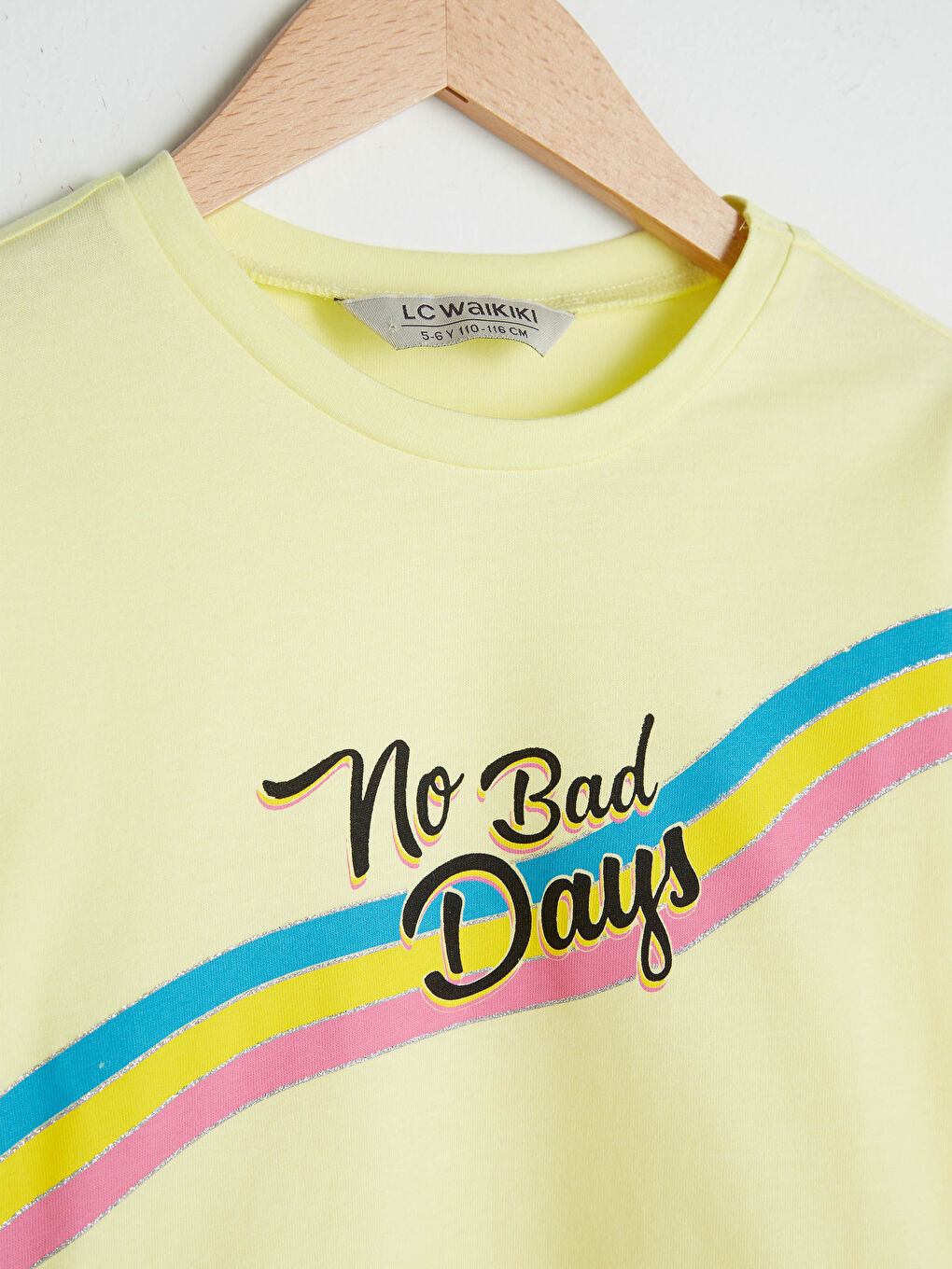 Sarı Bisiklet Yaka Baskılı Kısa Kollu Kız Çocuk Tişört-2