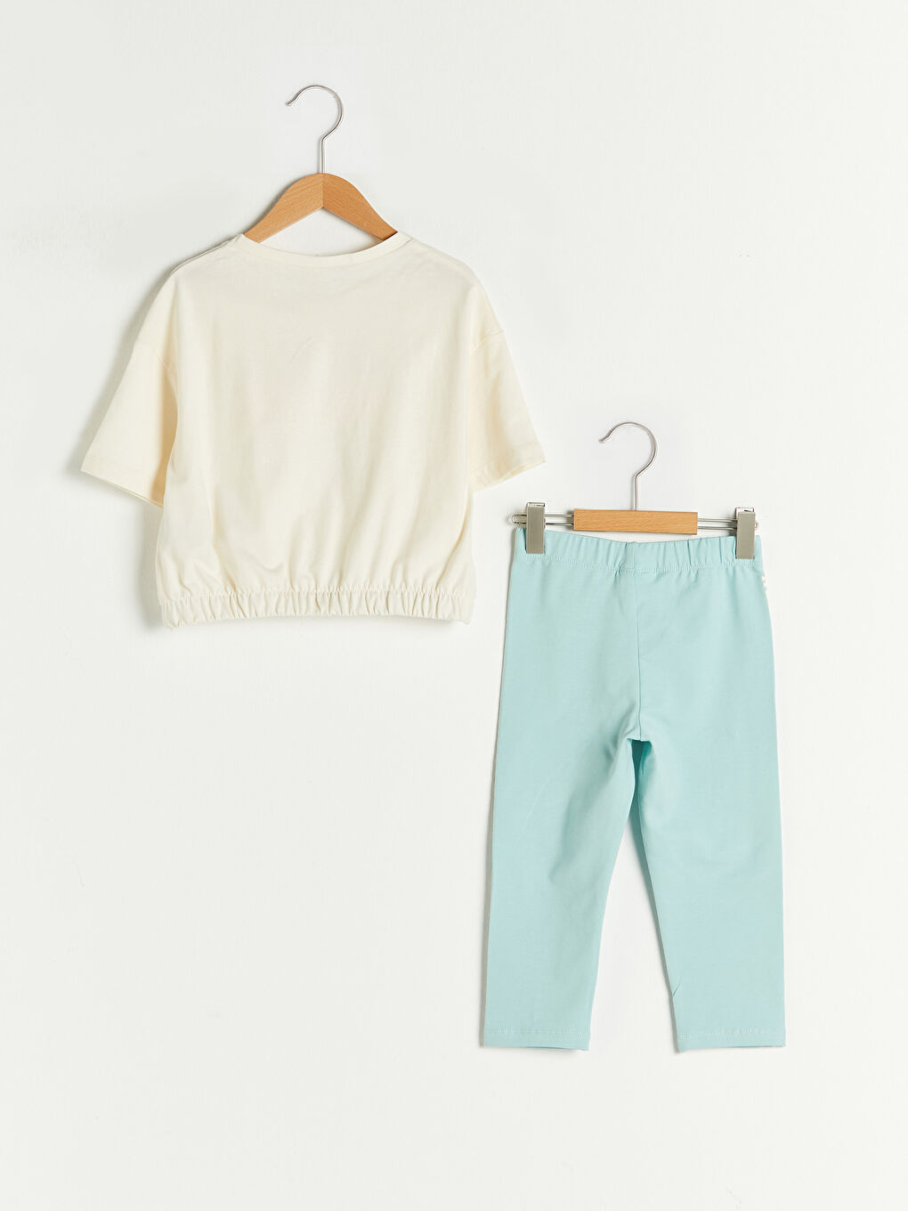 Crew Neck Printed Short Sleeve Girl's Sweatshirt and Tights-1