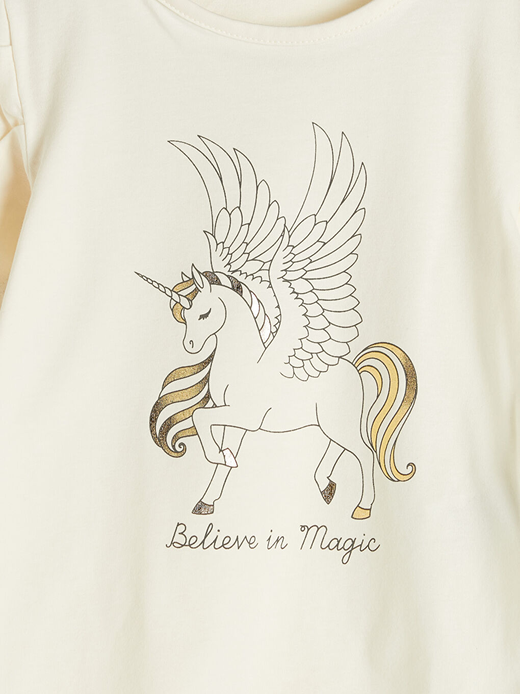 Ekru Bisiklet Yaka Baskılı Kısa Kollu Kız Çocuk Tişört ve Tül Etek-2