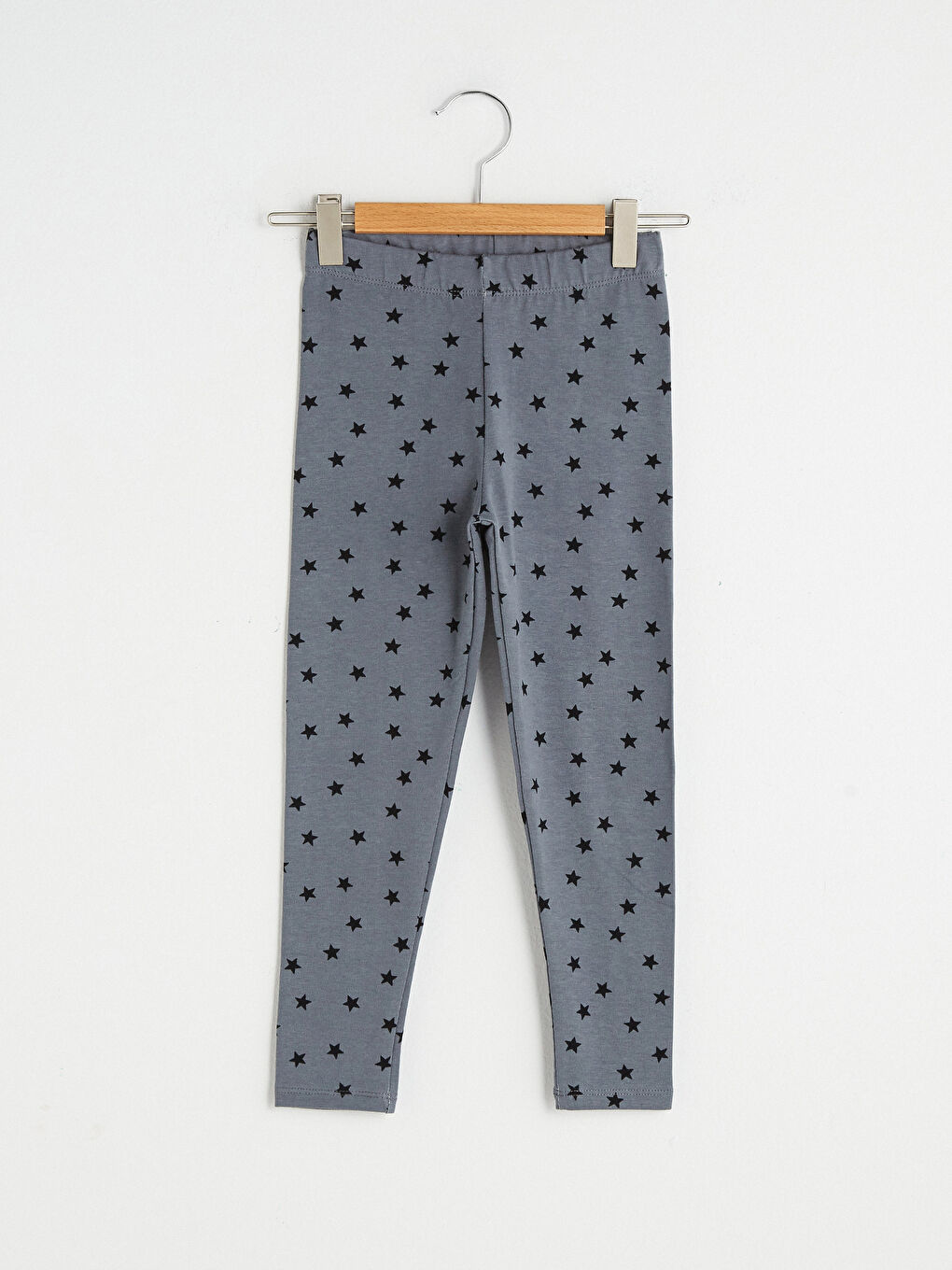 Gri Baskılı Pamuklu Kız Çocuk Uzun Tayt