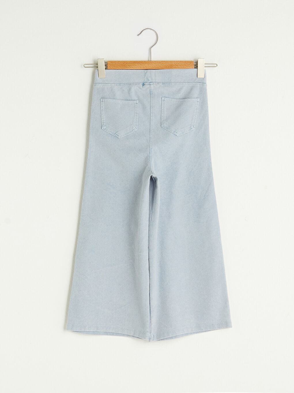 بنطلون رياضي للبنات واسع الساق بمظهر جينز بخصر مطاطي أساسي-1